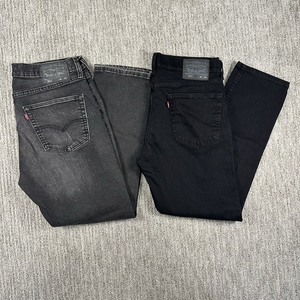 LOT-2 Levis 511 Jeans Black Denim Mens Size 36x30 Straight Leg EUC